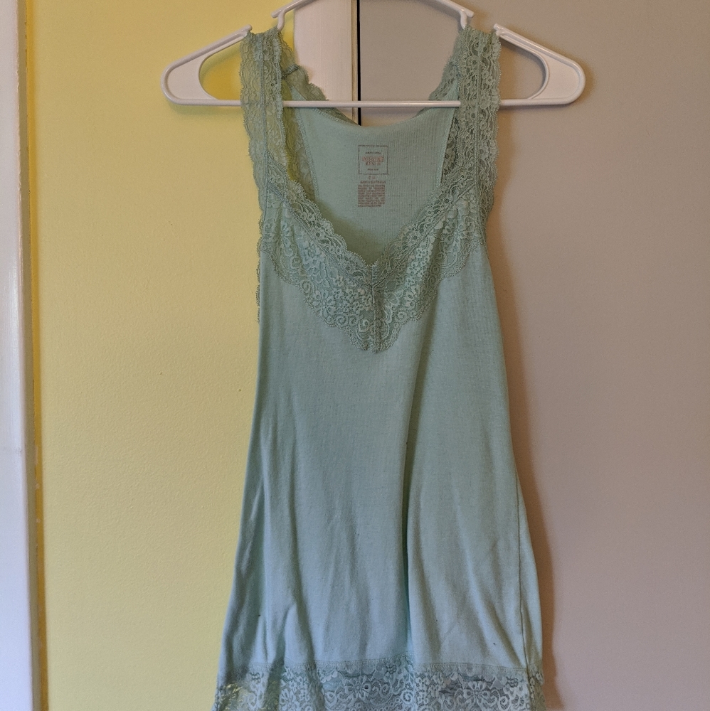 Mint green tank with lacy trim